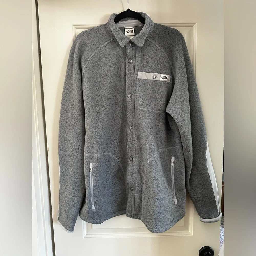 The North Face Men's Fleece Button‎ Up Shirt Jacket Grey Size L